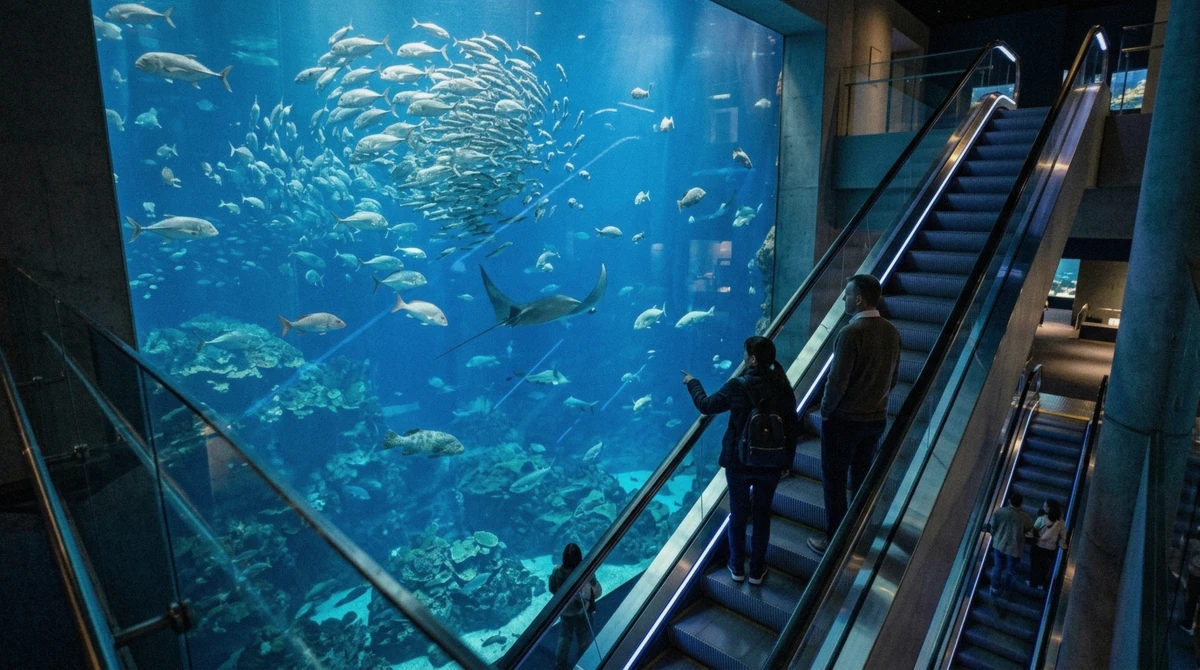 The main ocean tank at Lotte World Aquarium, the exhibit that settles the worth-it question for most visitors